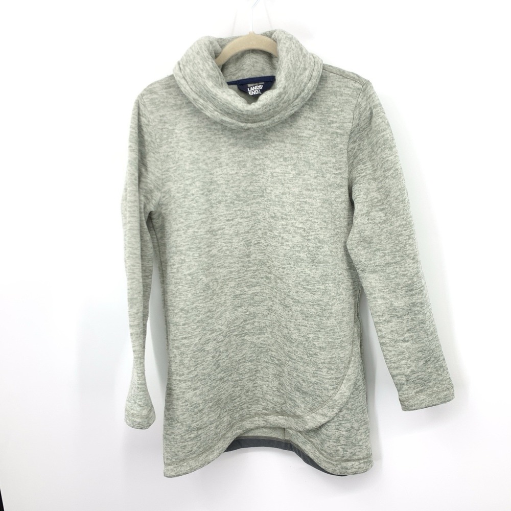Lands End Women Size Medium 10 12 Sweater Tunic Top Sweatshirt Green Fleece Cowl